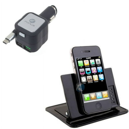 Car Charger & Car Mount for Samsung Galaxy S24/Ultra/Plus - Retractable 4.8Amp Type-C 2-Port USB, Dash Sticky Holder Non-Slip Stand for Galaxy S24/Ultra/Plus