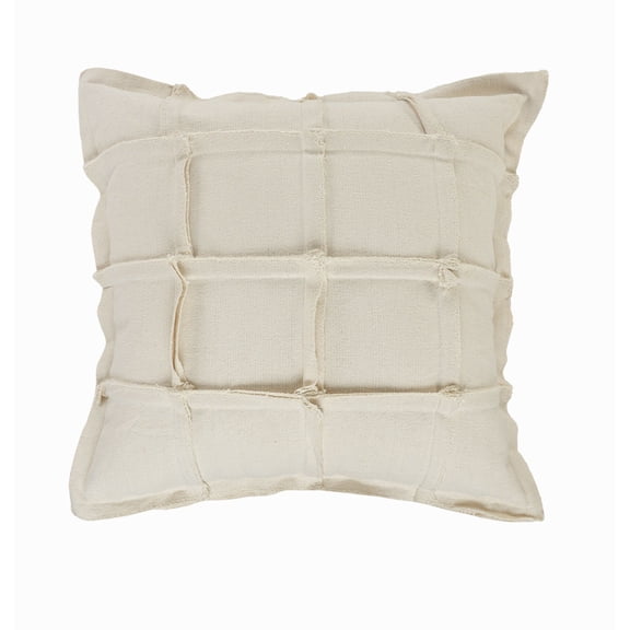 Laddha Home Designs 20" Beige Solid Embroidered Ribbon Square Throw Pillow