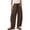 Brown, variant on Nfurl Pants for Women Trendy Summer Wide Leg Linen Pants with Pockets Casual Elastic Waist Drawstring Trousers for Beach Vacation Navy,S