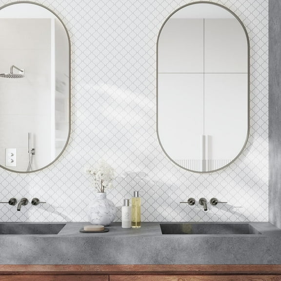 Nubes 10 x 11 in. Polished Snow White Marble Mosaic Arabesque Wall and Floor Tile (3.75 sq ft/case) - 5 Pack