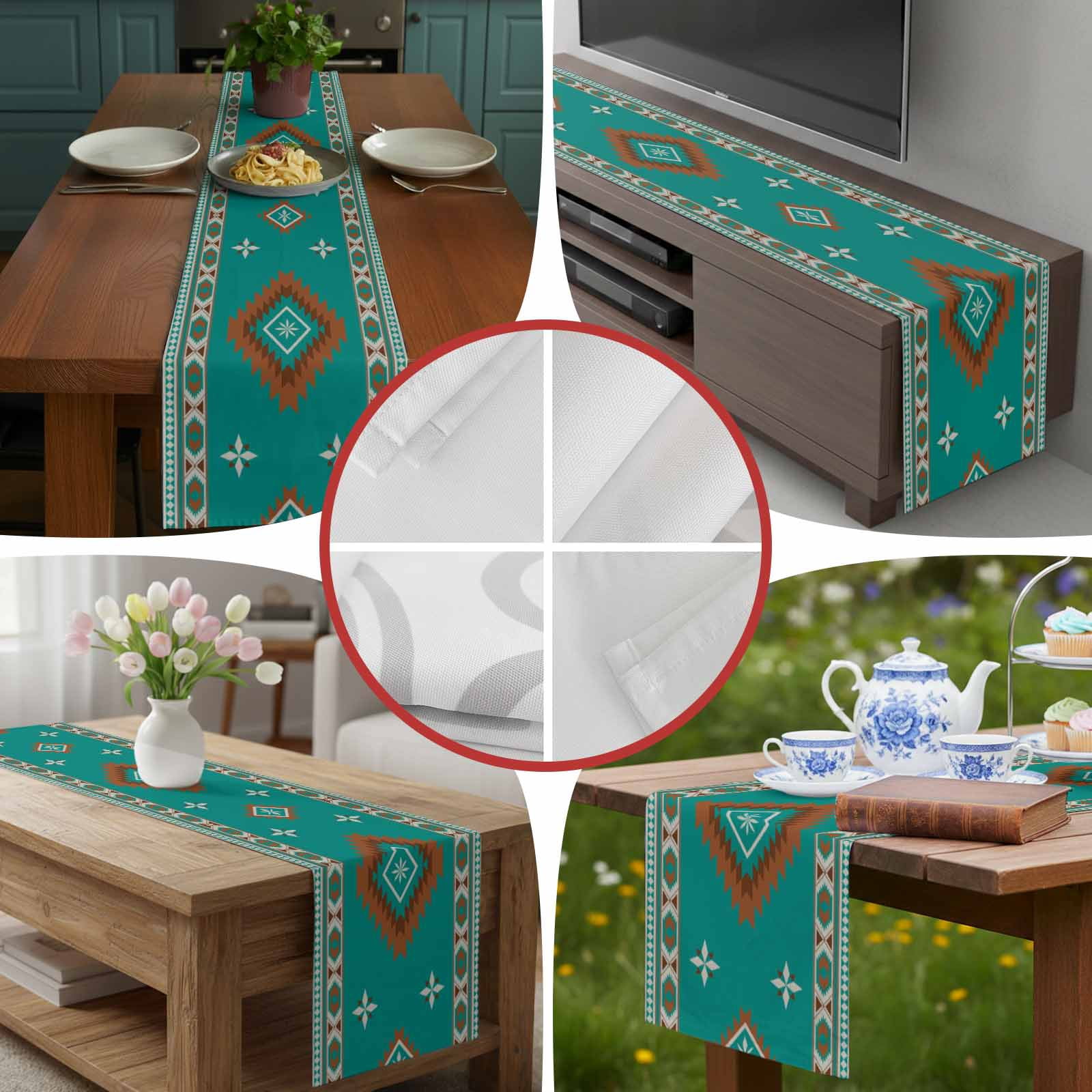 Abstract Tribal Texture Table Runner 90 Inches Long, Bohemian Geometric Art Table Runners Tabletop Scarf Kitchen Dining Tables Decoration for Home Party Indoor Outdoor