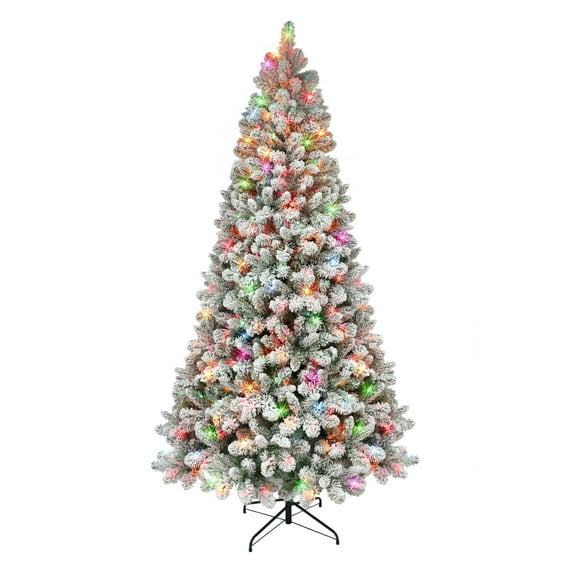 6.5 ft Pre-lit Flocked Virginia Pine Tree 787 tips 300 UL Multi color Incandescent Lights