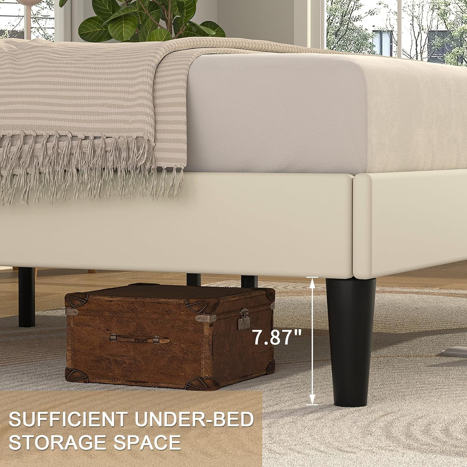 Taomika, Twin Size Upholstered Platform Bed Frame with Adjustable Headboard-Beige