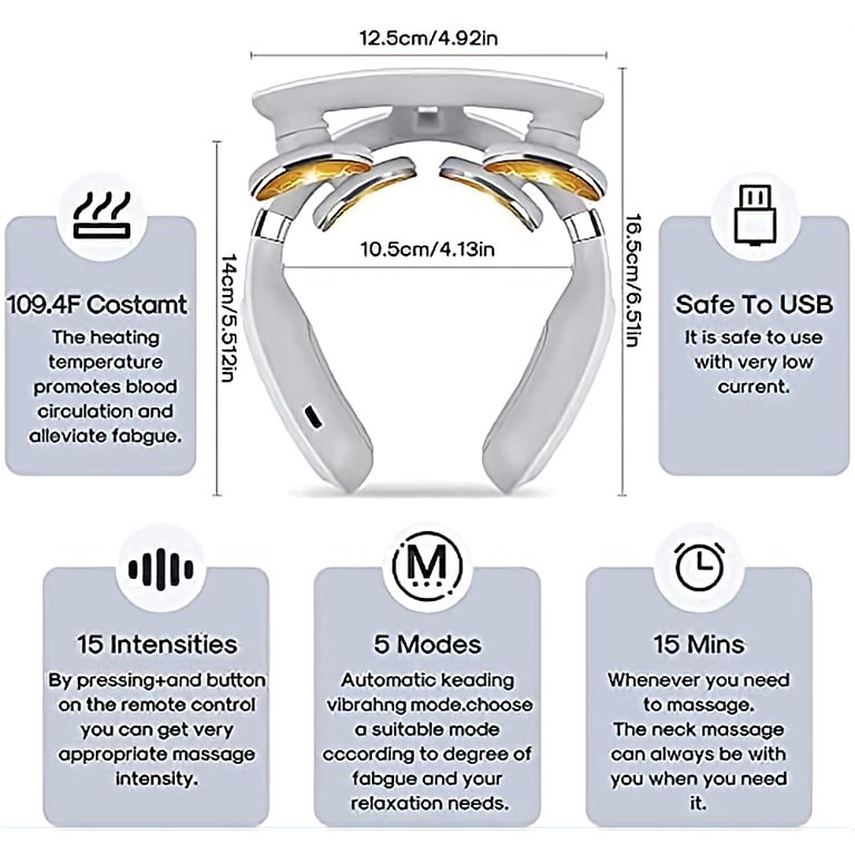 Rechargeable Neck Massager for Neck Pain,Intelligent Portable Neck Massager  with Heat Function,USB Charging Neck Relax Massager,,Massage at  Home,Outdoor,for Women and Men