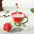 thumbnail image 4 of 3d Rose Shape Flower Enamel Ceramic Coffee Tea Cup And Saucer Spoon Porcelain Cup Creative Valentine Gift-red, 4 of 5
