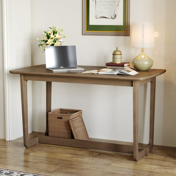 51.2" W Solid Wood Home Office Executive Desk, Modern Simple Computer PC Laptop Table for Study Writing, Brown