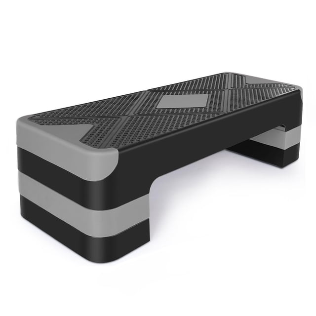 Adjustable Fitness Step Platform - 27" Grey Workout Step with Risers