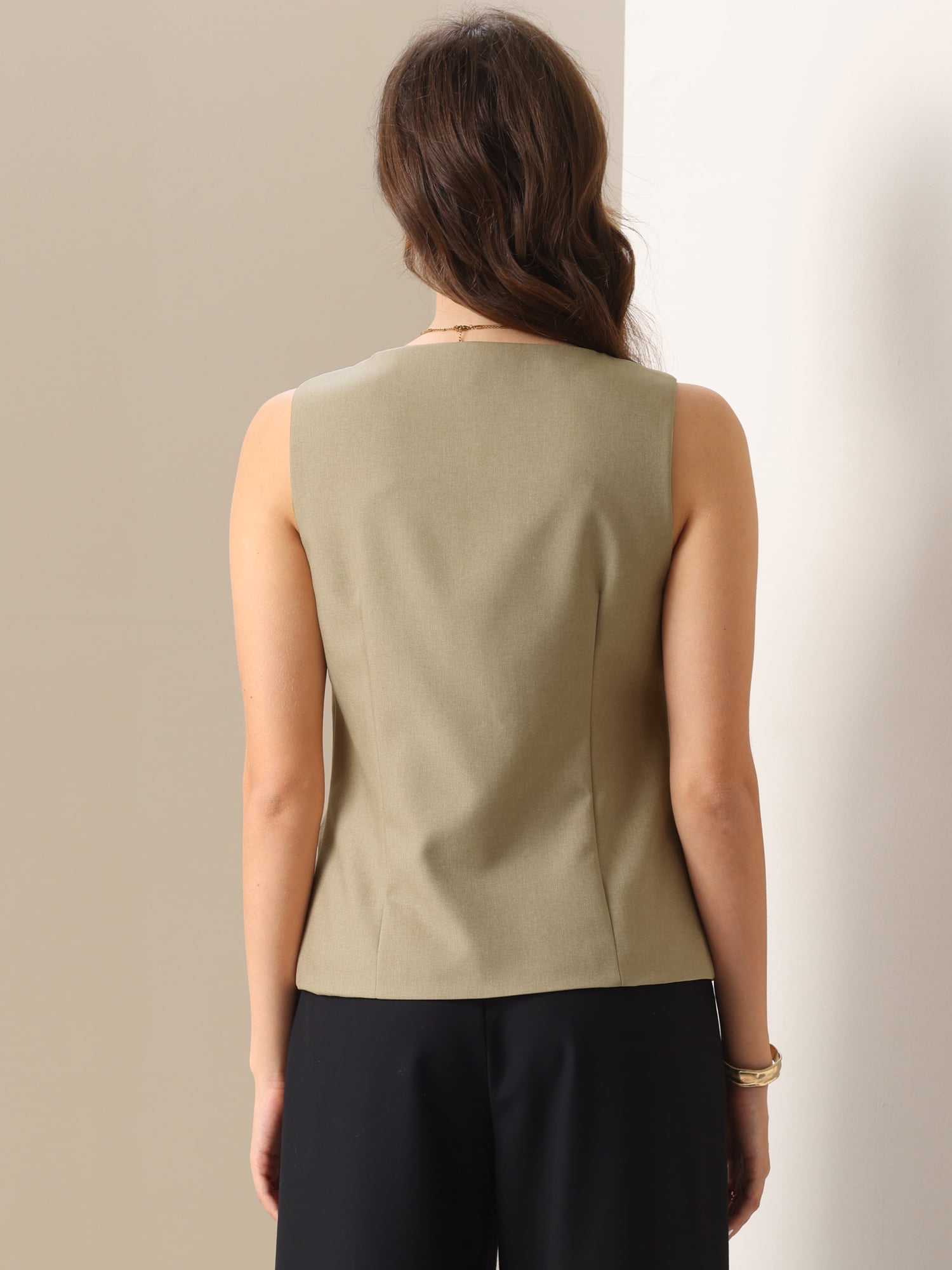 DARING DIVA Women's Trendy Button Down Sleeveless Suit S Khaki