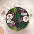 thumbnail image 4 of Ambesonne Jungle Fitted Round Tablecloth, Toucan and Peacock Jungle, 45"- 56" Diameter, Pistachio Green Soft Pink, 4 of 5