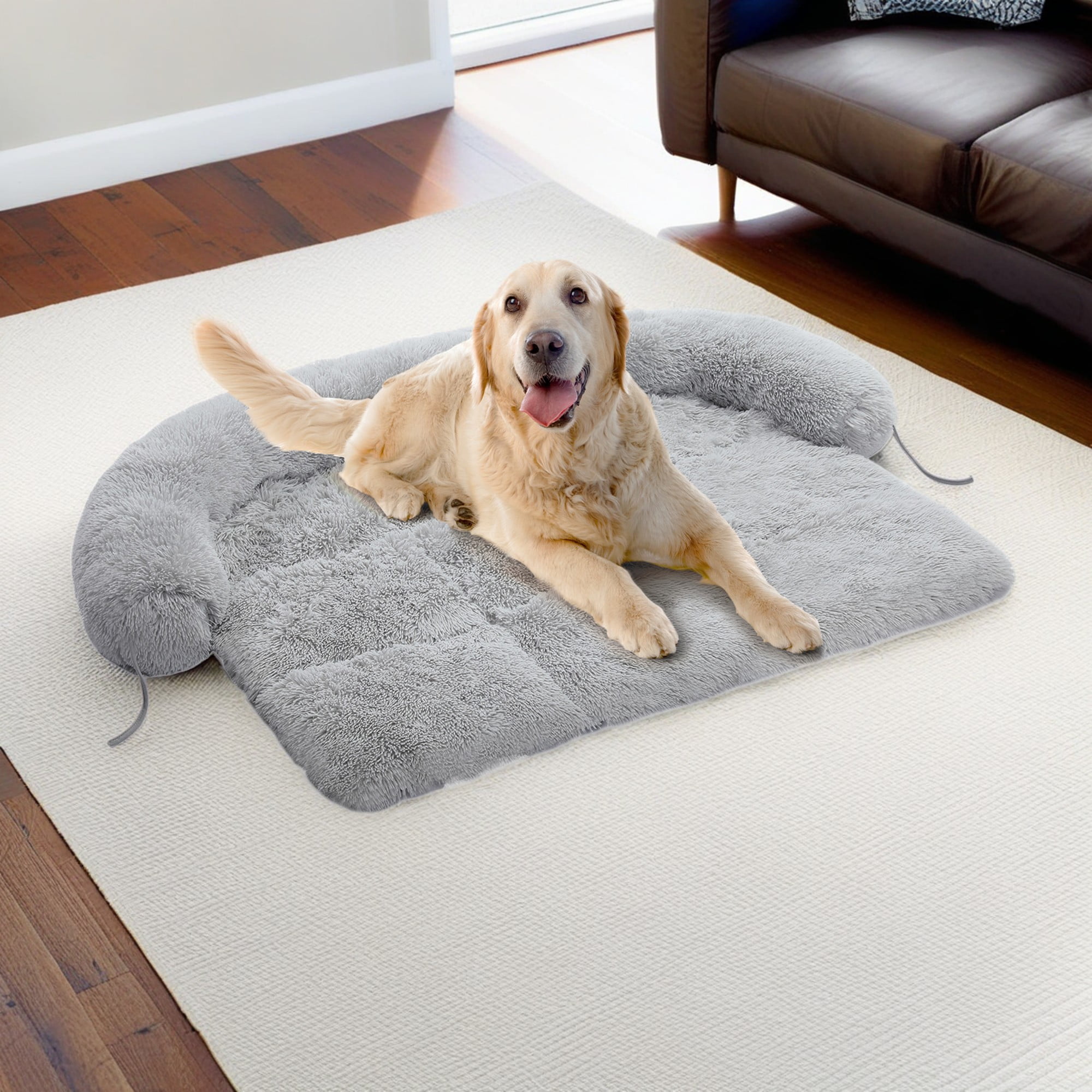 Kadyn 45" Plush Long Fur Dog Couch Bed, Dog Bed Mats with Anti-Slip Bottom, Washable Removable Couch Cover, Perfect for Medium and Large Dogs Cats, Gray Kadyn 45" Plush Long Fur Dog Couch Bed, Dog Bed Mats with Anti-Slip Bottom, Washable Removable Couch Cover, Perfect for Medium and Large Dogs Cats, Gray