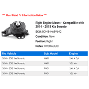 Right Engine Mount - Compatible with 2014 - 2015 Kia Sorento