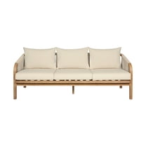 Cypress Outdoor Patio Sofa in Eucalyptus Wood and Gray Rope with Ivory Cushions