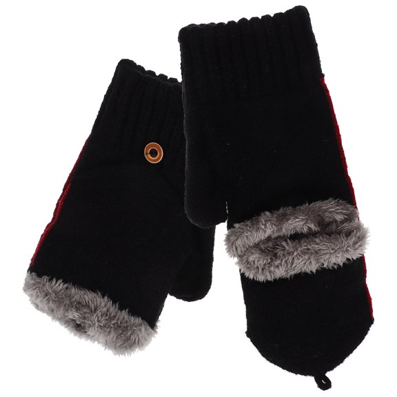 YOSADIER 1Pair Black Windproof Winter Gloves with Soft Fluff Material for Hand Warmth
