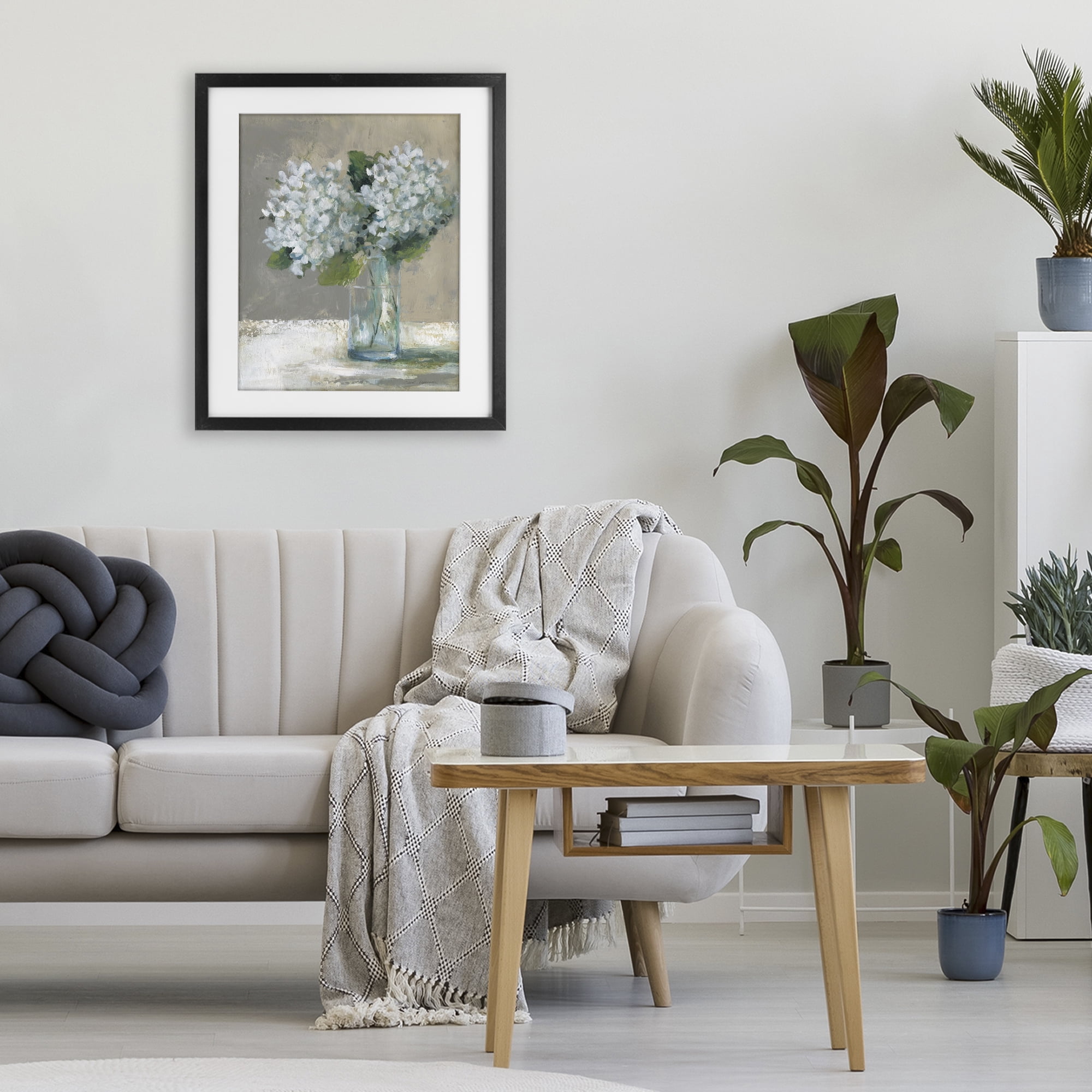 Stupell Industries White Hydrangeas Glass Vase Black Framed Print Under Glass, design by Carol Robinson