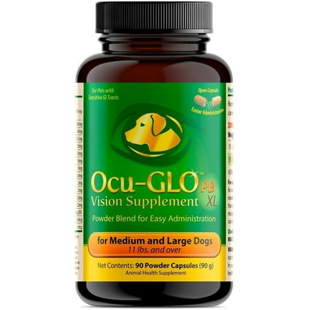 UPC: 0853568002401 | Ocu-GLO PB Vision Supplement for Medium & Large Dogs Easy to Administer Powder Blend with Lutein Omega-3 Fatty Acids Grape Seed Extract & Antioxidants to Promote Eye Health 90ct Powder Capsules