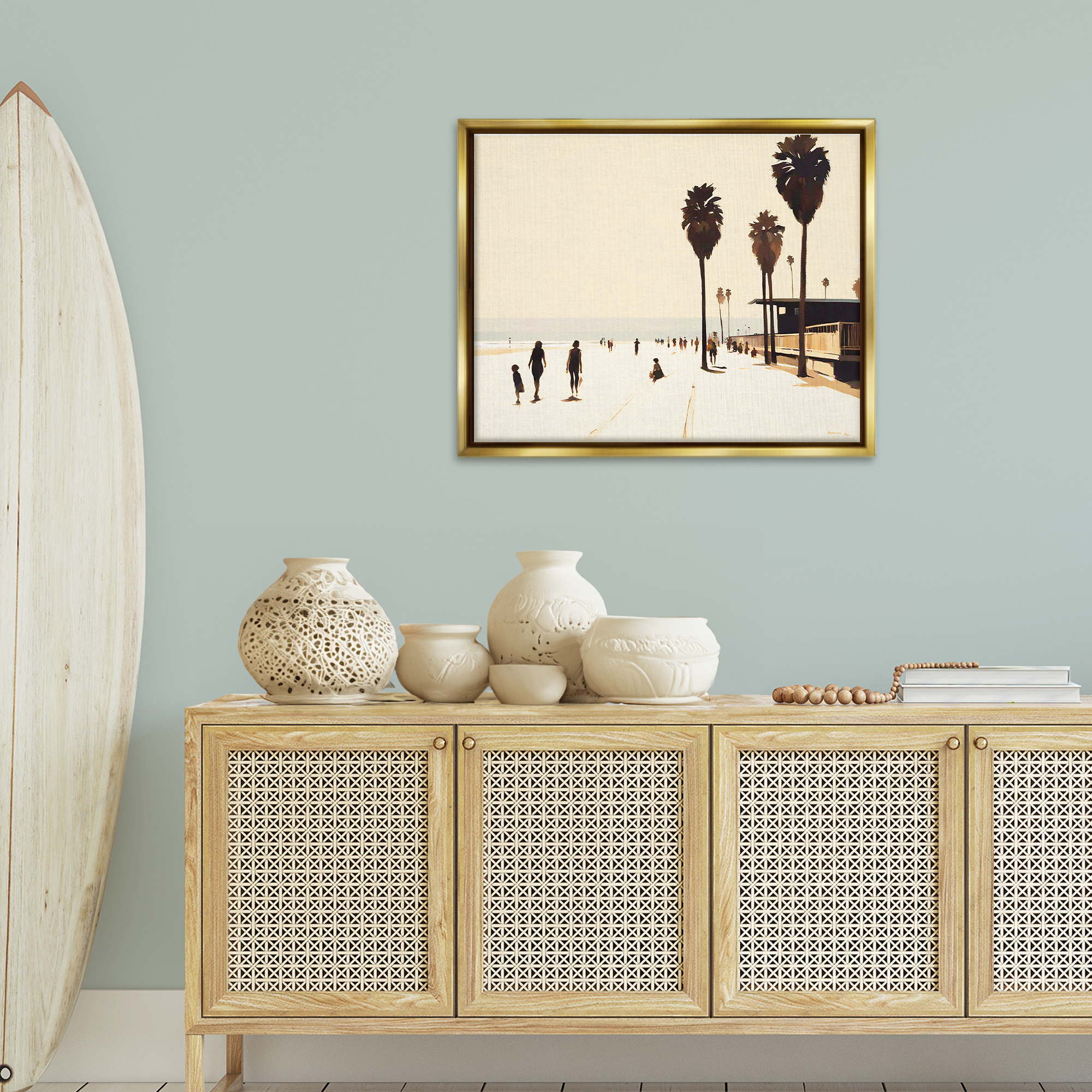 Stupell Industries Towards The Sea Scene Landscape & Nature Painting Gold Floater Framed Canvas Art Print Wall Art, 31 x 25