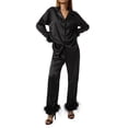 thumbnail image 2 of Women Satin Silk Pajamas Set Long Sleeve Nightwear Feather Trim Button Down Sleepwear Silk 2 Piece Pjs, 2 of 6