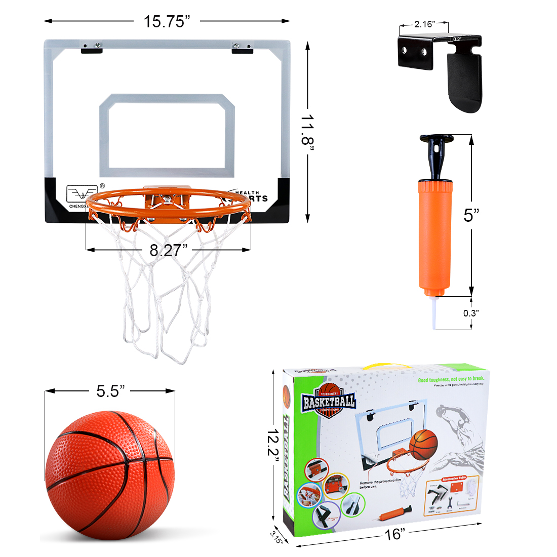 BRIZI LIVING  Mini Basketball Hoop with 3 Ball, Original, Standard - 16" x 12" Basketball Hoop - image 5 of 9