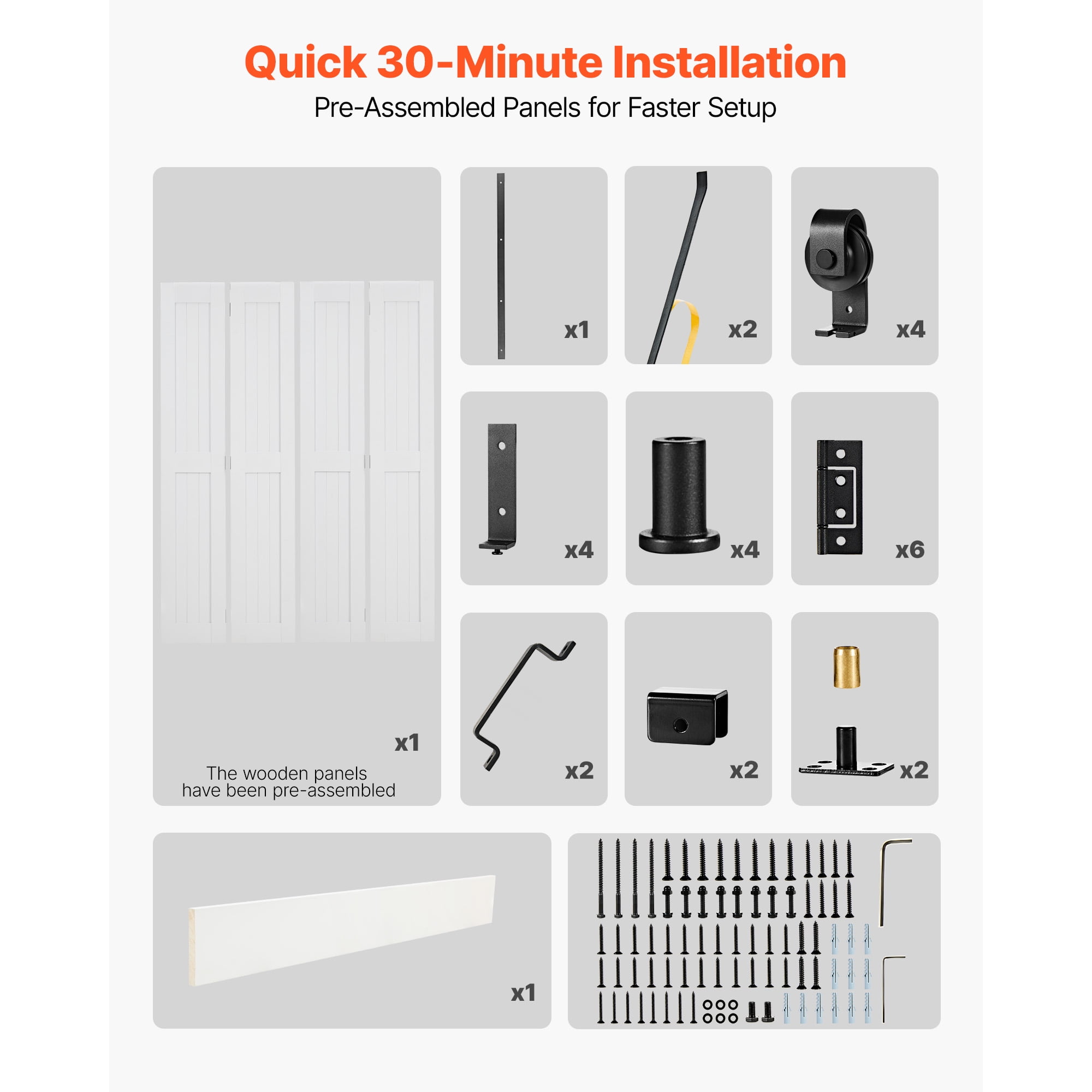 KFFKFF Bi‑Fold Sliding Closet Door, GC11‑48*84, MDF Panels, White