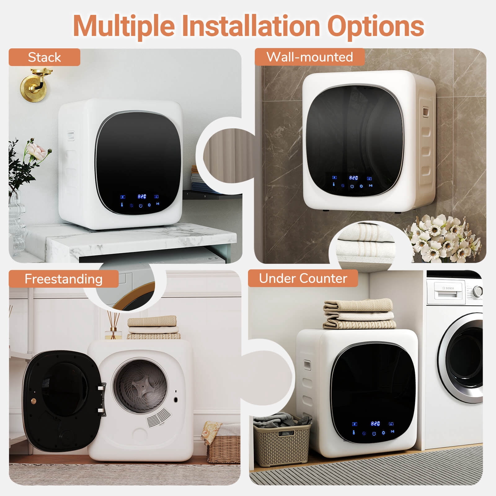 Costway 1.5 cu.ft Compact Drying Machine with Stainless Steel Tub & LED Touch Panel