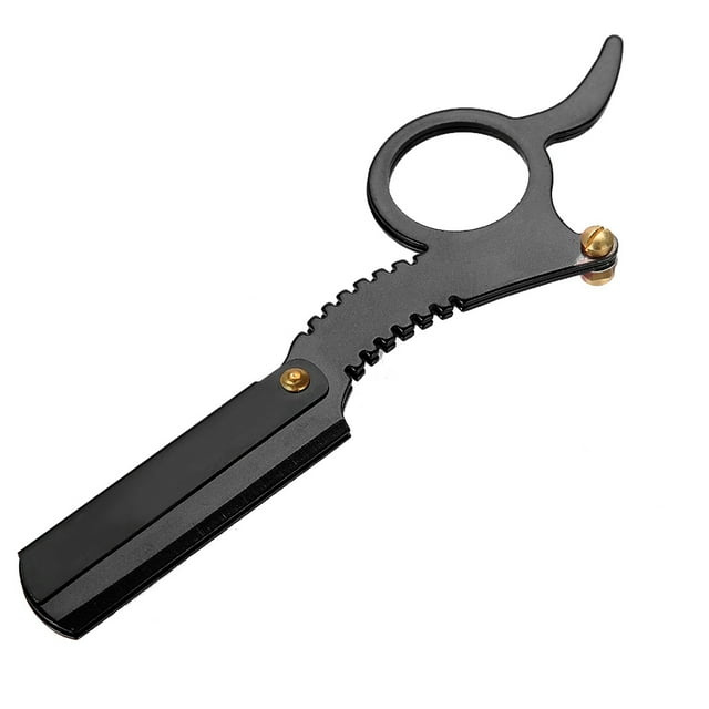 Maquinilla de afeitar de acero inoxidable para hombre, maquinilla de afeitar con forma de pulgar, Manual, recta, para depilación Facial, color negro