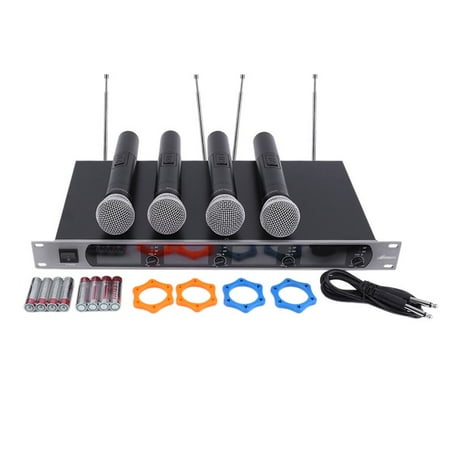 2018 New Upgraded 4 Channel Radigs Professional Karaoke High Frequency One For Four Handheld Mic Karaoke UHF Wireless Microphone System(Black)