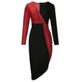 thumbnail image 4 of Sexy Bodycon Club Dresses for Women Long Sleeve Color Block Dress with High Slit V Neck Evening Party Dress, 4 of 7