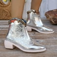 thumbnail image 2 of NECHOLOGY Botas Mujer Adulto Femenino Zapatos Botines de mujer Botas de tacón grueso con cremallera en punta de cuero bordado de Color sólido estilo étnico a la moda para mujer (Silver, 6.5), 2 of 7