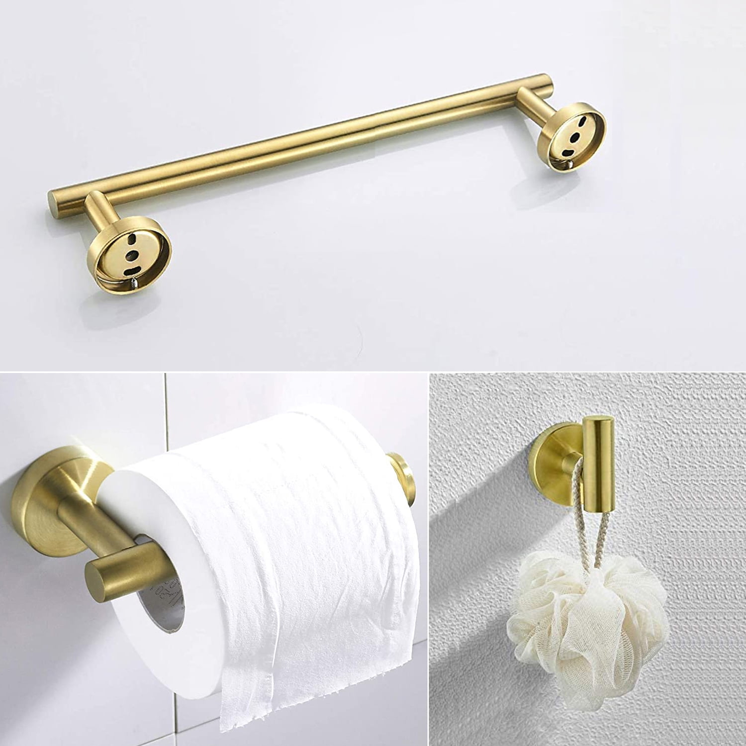 Private Jungle 3-Piece Bathroom Hardware Set Stainless Steel Towel Rack Set Round Wall Mounted, Robe Towel Hooks Bathroom Accessories Towel Bar Set,Brushed Gold Private Jungle 3-Piece Bathroom Hardware Set Stainless Steel Towel Rack Set Round Wall Mounted, Robe Towel Hooks Bathroom Accessories Towel Bar Set,Brushed Gold