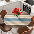 thumbnail image 2 of Abstract Gradient Stripe Round Fitted Table Cover Brown Blue Watercolor Waterproof Table Cloth with Elastic Edge Wipeable Tablecloth for Picnic Camping Party Fits 45"-54" Diameter, 2 of 8