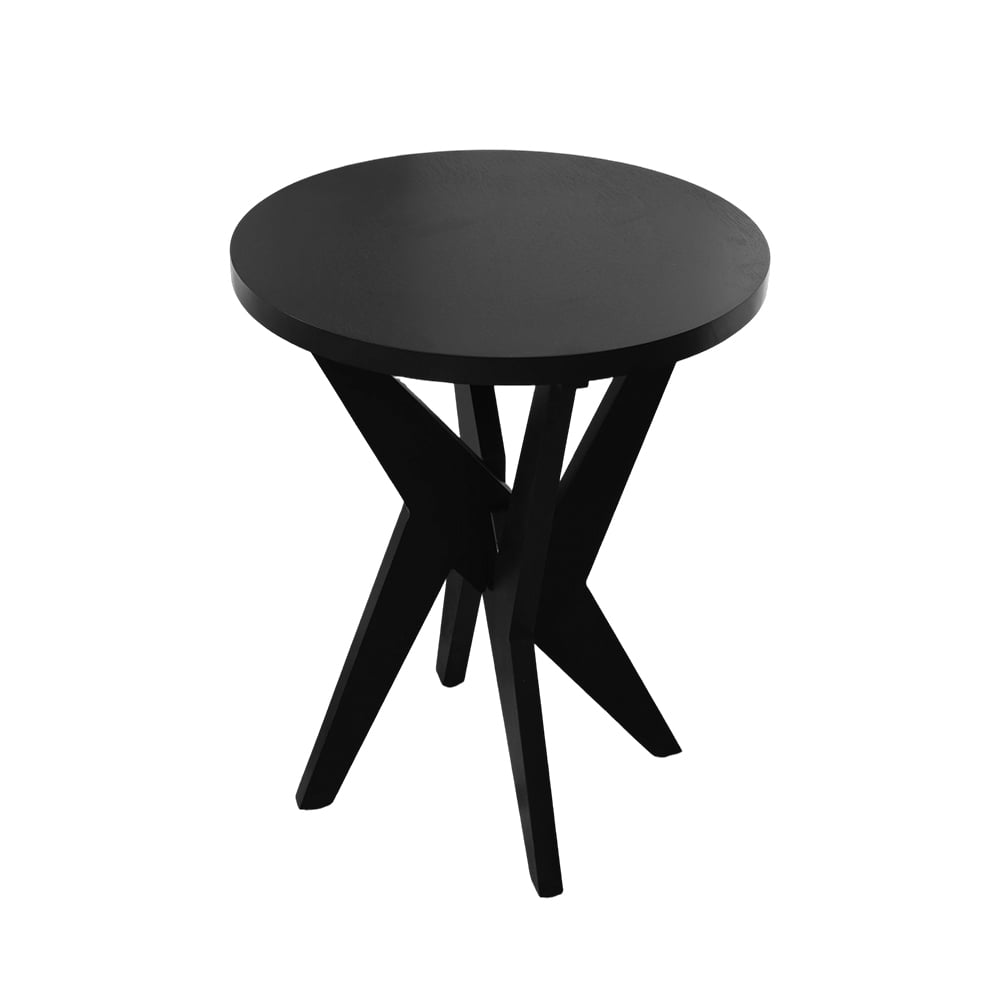 Set of 2 Round End Table 24'' High Side Table with Cross Legs, Modern Accent Bedside Table for Living Room, Balcony, Bedroom or Small Spaces, Black