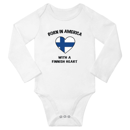 

Born in America With a Finnish Heart Baby Long Sleeve Bodysuit (White 6 Months)