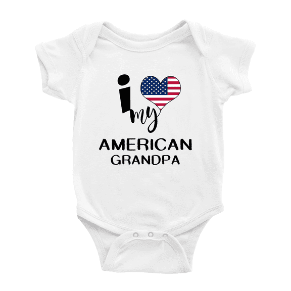 I Heart My American Grandpa United States Love Flag Infant Romper Baby Bodysuit (White, 3-6 Months)