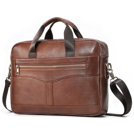 BAGZY Laptop Briefcase 15.6 inches Mens Genuine Leather Shoulder Bag Messenger Handbag Crossbody Business Computer Case Satchel School Rucksack Laptop Bag for Office Work Travel College (Brown)