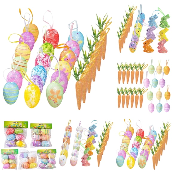Easter Egg Ornaments and Carrot Hanging Ornaments,Colorful Foam Easter Tree Decorations,Easter Decorations for Home Party Tree Decor,Spring Festival Decoration Kit (24PCS)