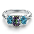 thumbnail image 3 of Gem Stone King 2.78 Cttw Green Mystic Topaz and London Blue Topaz Filigree Style 3 Stone Ring for Women | 925 Silver | Oval 8X6MM and 6X4MM | Three Stone Wedding Engagement Anniversary Ring | Size 5, 3 of 6