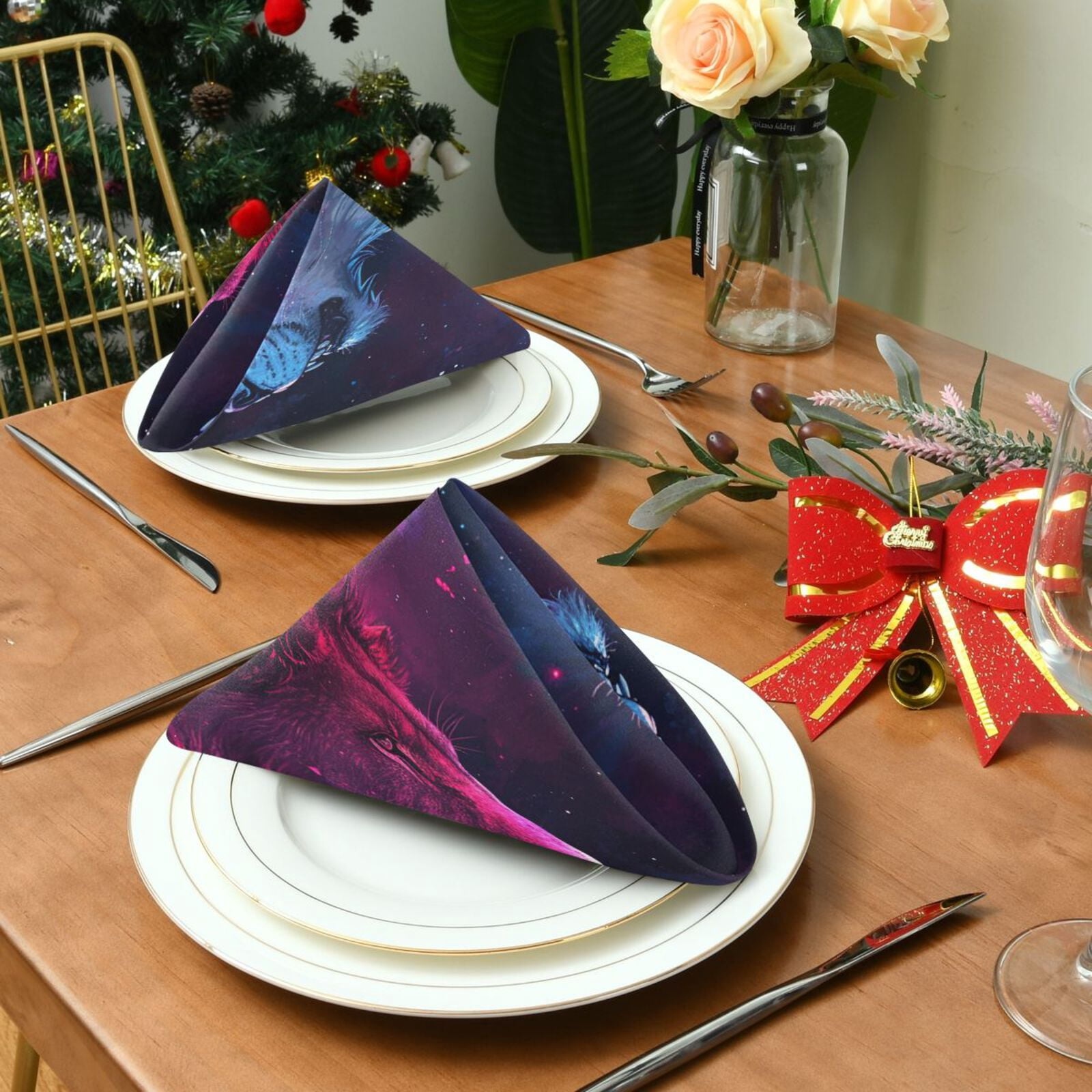 JSTEL Lions Nebula Cloth Napkins Set of 6, 20x20 Inch Washable and Reusable Napkin for Decoupage Dinner Party Everyday Use
