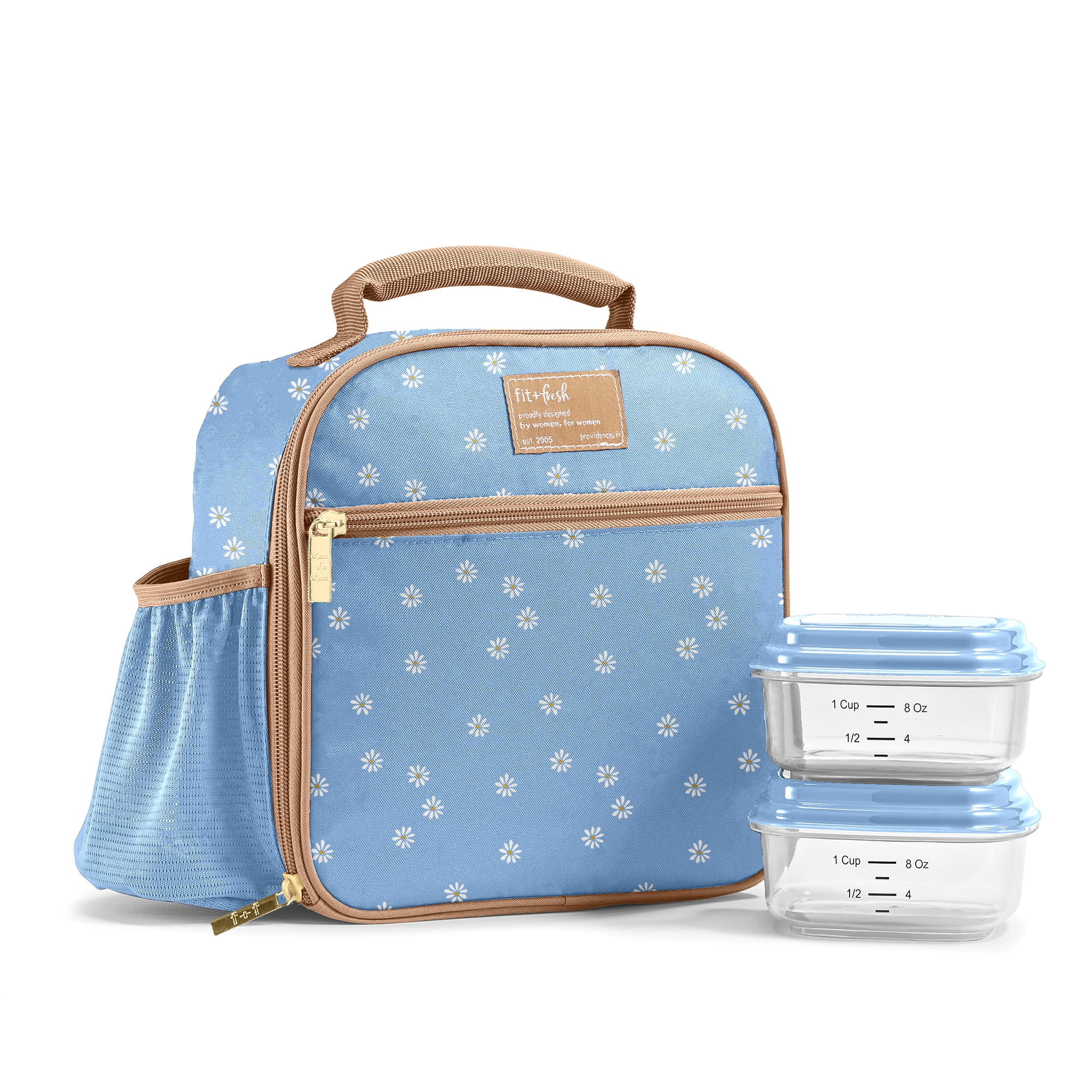Fit + Fresh Townsend Lunch Bag Kit with Containers, Light Blue Daisy.