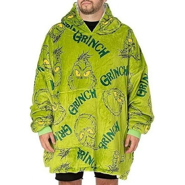 Grinch Oversized Wearable Blanket Hoodie - Cozy Flannel for Adults, One Size Fits All