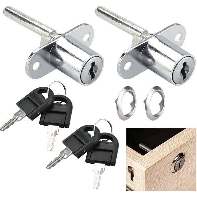 Cerradura de cajón de escritorio TUNC de 2 piezas con llaves aleación de zinc para casillero de madera 3 cajones