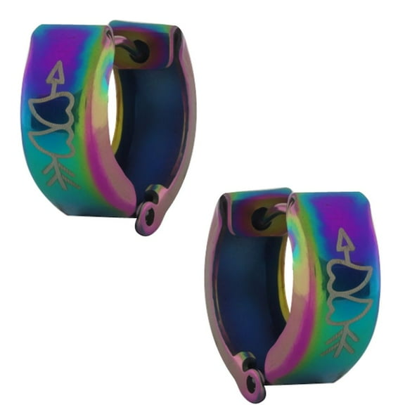 Gem Stone King Stainless Steel Heart Arrow Huggie Hoop Earrings 13MM Length, 5MM Width