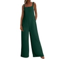 thumbnail image 3 of UVEASISHA Linen Jumpsuits for Women Baggy Casual Elasticity Straps Overalls One Piece Sleeveless Wide Leg Rompers Green S, 3 of 9