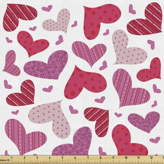 Valentines Upholstery Fabric by the Yard, Doodle Hand Drawns Love and Affection with Many Patterns, Decorative Fabric for DIY and Home Accents, 10 Yards, Pink Ruby Dried Rose by Ambesonne