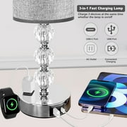 Crystal Table Lamp 17.9, 3-Way Dimmable with Touch Control, Bulb Included, USB Charging Port, AC Outlet – Suitable for Living Room, Bedroom, Study - Lighting