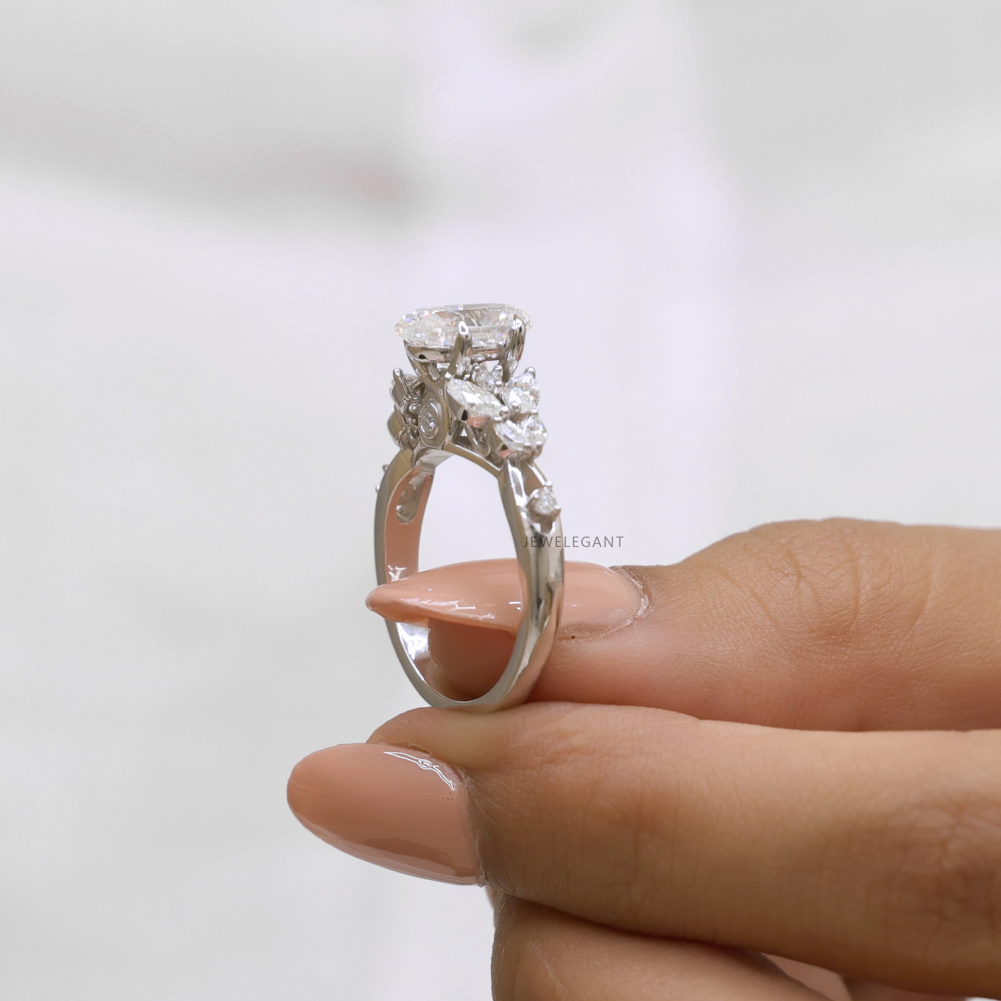 JEWELEGANT 2 carat Oval Moissanite Engagement Ring, Art Deco Diamond Wedding Ring for Women