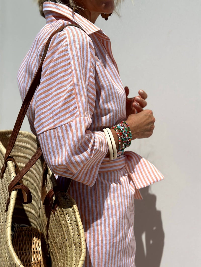 Women'S Shirt Dress Casual Lapel 3/4 Sleeve Button-Down Collar Slit Tie Resort Maxi Dress Pink XL