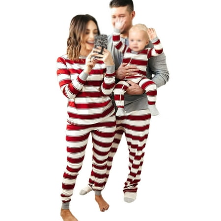 

Frontwalk Mommy Dad Child Christmas Sleepwear Long Sleeve Matching Family Pajamas Set Striped Nightwear Holiday Xmas Pjs PJ Sets Crew Neck Red Child 3T