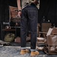 thumbnail image 3 of Jeans en Denim à Oreilles Rouges pour Hommes Jeans Rétro Couleur Originale Coupe Slim Jambe Droite Pantalons Quatre Saisons pour Hommes, 3 of 5