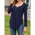 thumbnail image 6 of Fancyglim Tunic Tops for Women Long Sleeve Henley Shirt Casual Loose Pleated Blouse with Buttons (Navy, L), 6 of 9