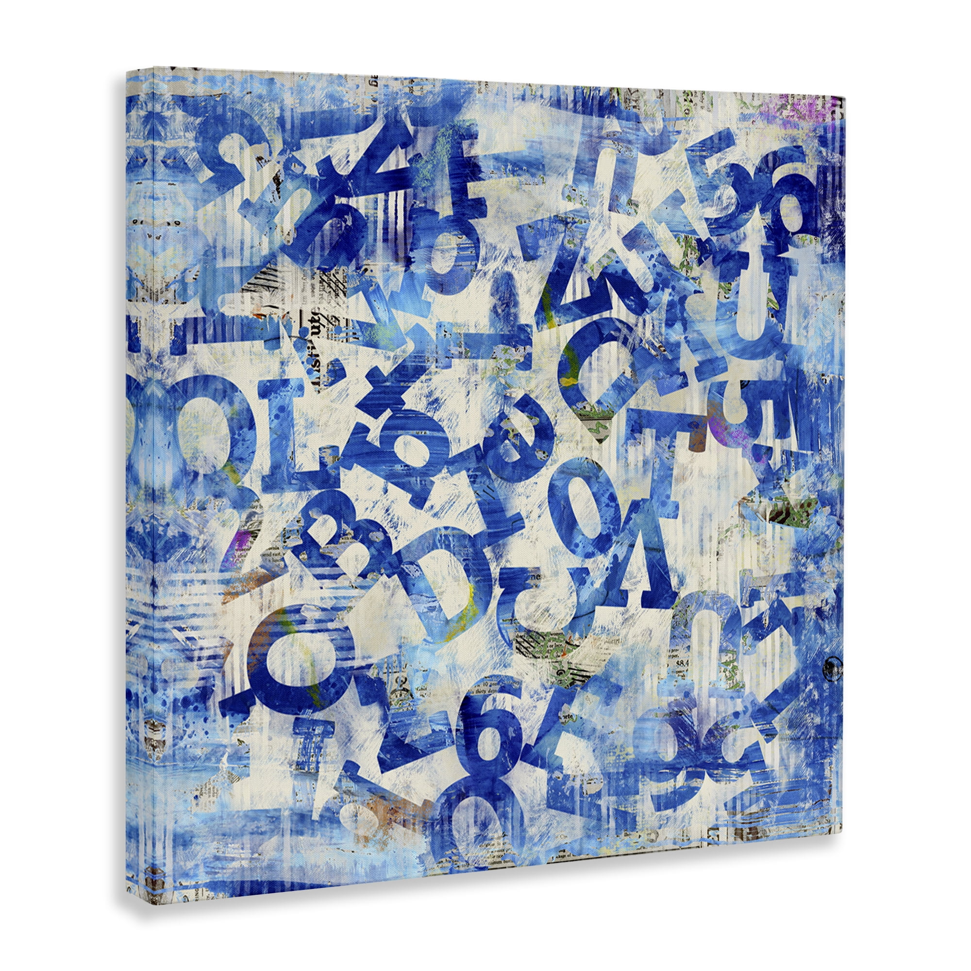 Stupell Industries Blue Letters Arrangement Abstract Painting Wrapped Canvas Art Print Wall Art, 17 x 17